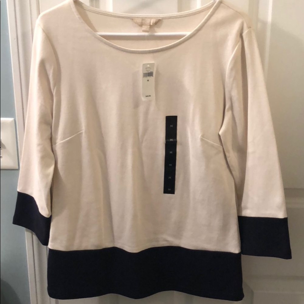 Banana republic med 3/4 sleeve top off white/navy